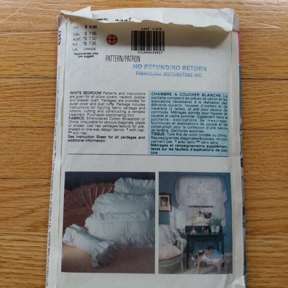 Vintage Bedroom Sewing Pattern Ruffle Duvet Cover, Curtain, Pillow Case Neckroll - Picture 3 of 10